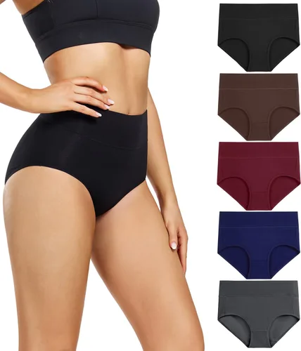 Vista 12 de wirarpa Ropa interior para mujer, de cintura alta, de algodón, suave, cobertura completa, paquete de 5