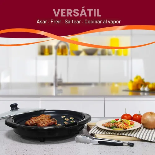 Vista 7 de Elite Gourmet EMG-980BX - Parrilla eléctrica redonda para interiores de 14 pulgadas, antiadherente, de calor rápido, tacto fresco, ideal