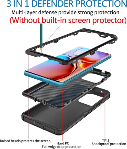 Vista 3 de Funda para Moto Motorola Edge Plus 2023/Edge 40 Pro, Defender - Funda protectora resistente a prueba de golpes, 3 en 1 (negro)