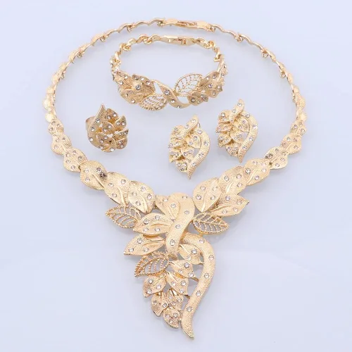 Vista 3 de NA African Dubai Gold Jewelry Nigerian Crystal Necklace Hoop Earrings Ring Women Italian Bridal Jewelry Sets Wedding Accessories
