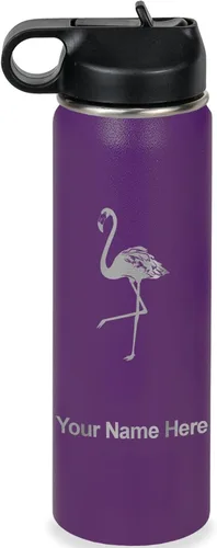 Vista 41 de LaserGram Botella de agua personalizada, flamenco, acero inoxidable de doble pared aislada al vacío con popote superior, regalo grabado