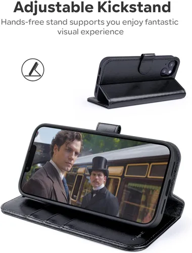 Vista 4 de OCASE Funda de piel sintética compatible con iPhone 14, con tarjetero y función atril con bloqueo RFID [carcasa interior de TPU a prueba de golpes]
