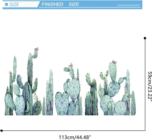 Vista 4 de Calcomanías de pared de cactus, calcomanías de cactus de plantas verdes para decoración de pared de espejo, murales de vinilo removibles para sala