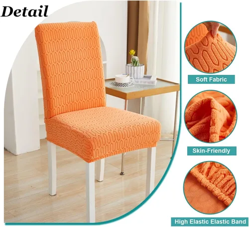 Vista 2 de Juego de 6 fundas elásticas para sillas – Fundas extraíbles para sillas de comedor, fundas protectoras de terciopelo lavables a prueba de polvo
