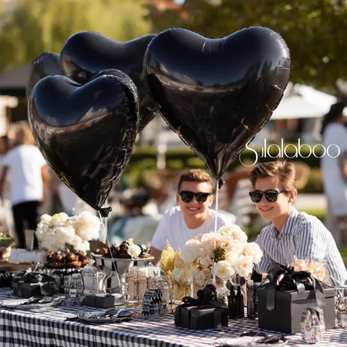 Vista 3 de 15 globos de papel de aluminio en forma de corazón negro de 18 pulgadas para el día de San Valentín, día de la madre, compromiso, aniversario