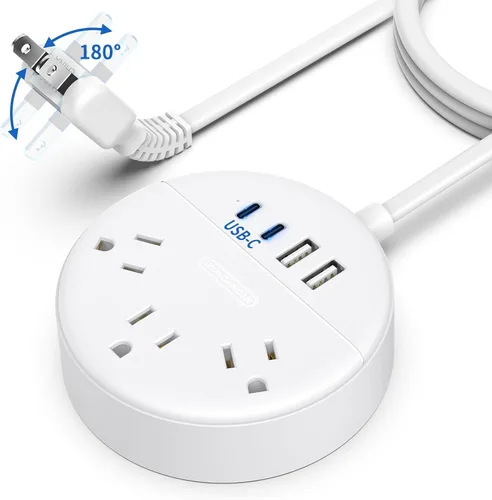 Vista 13 de NTONPOWER - Cable de extensión plano de 25 pies, regleta de alimentación de enchufe plano con 3 tomas, 4 puertos USB (2 USB C), cable de extensión