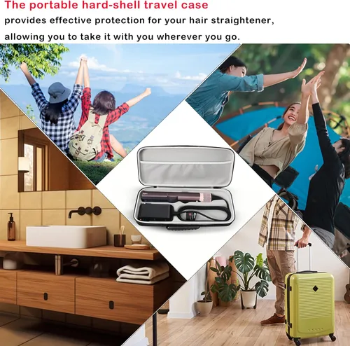Vista 6 de Funda de viaje rígida compatible con Dyson Airstraight HT01 alisador de pelo y fuente de alimentación, funda de transporte impermeable y a prueba