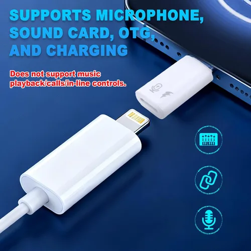 Vista 3 de 2 adaptadores hembra a USB-C macho, tarjeta de sonido de micrófono, adaptador de cable de carga OTG tipo C compatible con iPhone 17, 16, 15, 14