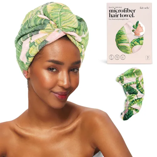 Vista 10 de Kitsch Toalla de pelo de microfibra para mujeres - Negro Ultra Absorbent Microfiber Hair Towels for All Hair Types – Anti-Frizz Hair Wrap Towels