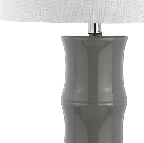 Vista 5 de JONATHAN Y Lámpara de mesa de cerámica gris de 26.5 pulgadas para sala de estar, mesita de noche de dormitorio, pantalla de tambor de lino blanco