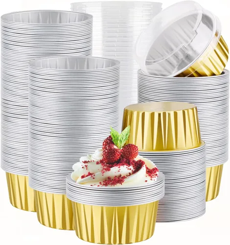 Vista 25 de EUSOAR Forros para cupcakes para hornear, 50 forros para magdalenas de 5 onzas, moldes de papel de aluminio desechables, recipientes de postre