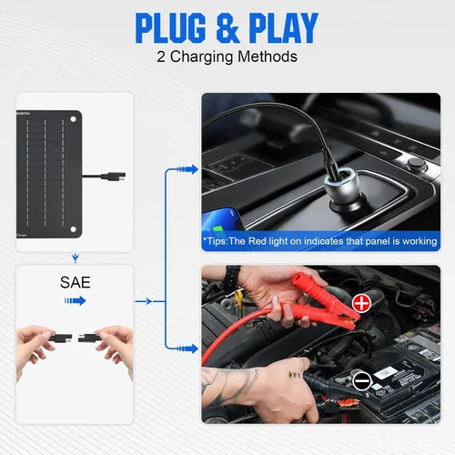 Vista 5 de ECO-WORTHY Cargador Mantenedor de Batería Solar para Automóvil de 10W, 12V Impermeable Portátil, Cargador de Goteo Solar para Automóvil, Camión