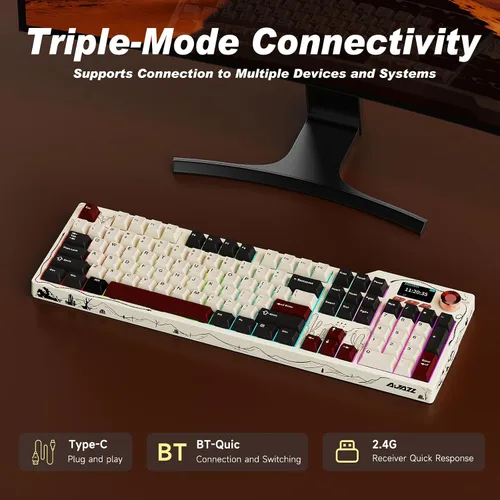 Vista 5 de Ajazz AK35I V4 Customizable Wireless Gaming Mechanical Keyboard, Wired/Wireless 2.4G/BT, Gasket Structure, 10000mAh Battery, Full-Color RGB