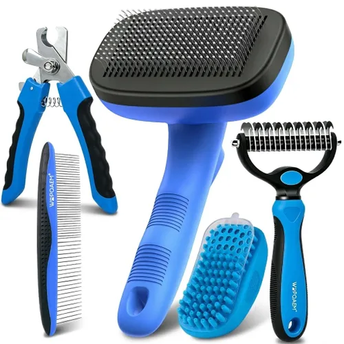 Vista 9 de Kit de 5 cepillos de aseo para perros, desprendimiento para gatos y perros de pelo largo Negro 5 piezas.
