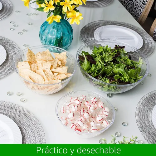 Vista 5 de PLASTICPRO Cuencos desechables de 48 onzas redondas de plástico transparente con tapas, cuencos para fiesta, aperitivos o ensalada, cuencos