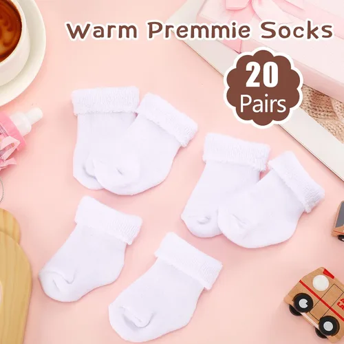 Vista 6 de Janmercy 20 Pair Preemie Socks Baby Boy Girls Newborn Premature Terry Cotton Socks for Unisex Baby