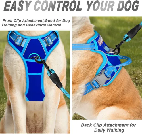Vista 10 de BARKBAY - Arnés para perro sin tirones con clip frontal, material resistente y reflectante, asa de fácil control para pasear perros grandes