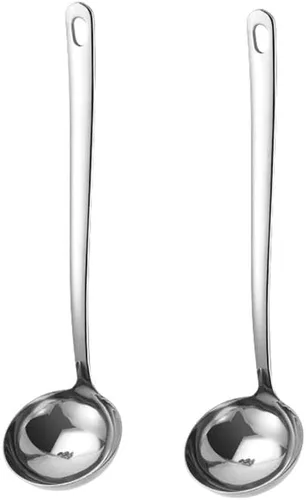 Vista 10 de Paquete de 2 cucharones de sopa negros de acero inoxidable para servir salsa de cocina