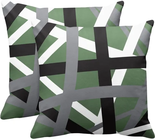 Vista 16 de Emvency Juego de 2 fundas de almohada decorativas retro con diseño de rayas grises y negras, para decoración del hogar, cuadradas, 16 x 16 pulgadas