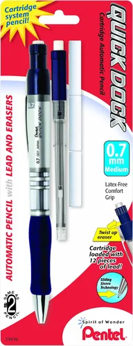 Vista 2 de Pentel Lápiz automático Quick Dock con casete de repuesto y 3 borradores, 0.020 in, 1 paquete (QD5ELE3BP)