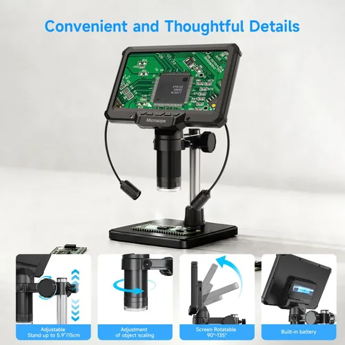 Vista 13 de Leanking Microscopio digital para adultos y niños, microscopios de lupa de monedas de pantalla de 7 pulgadas para monedas de error, PCB, errores