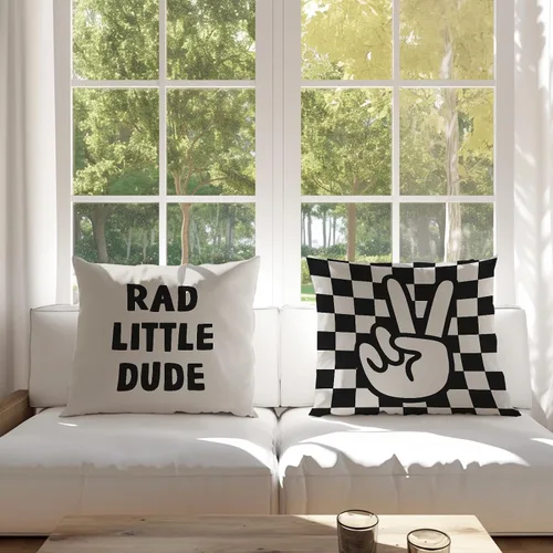 Vista 3 de Rad Little Dude - Juego de 2 fundas de almohada decorativas con letrero de la paz de Rad Little Dude Preppy Peace, fundas de almohada de moda