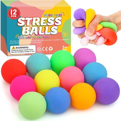Vista 12 de Paquete de 12 cubos de estrés de aumento lento, bolas de estrés para masa, juguetes para aliviar la ansiedad, cubo suave, juguetes elásticos