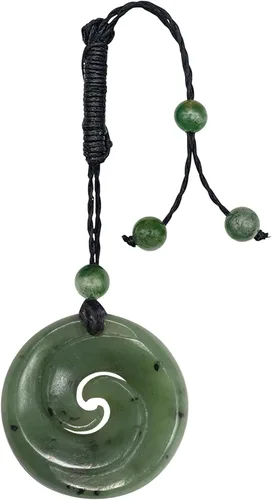 Vista 2 de 81stgeneration Collar con colgante de nefrita tallada de jade verde maorí doble Koru para hombre, Piedra, Nefrita - jade