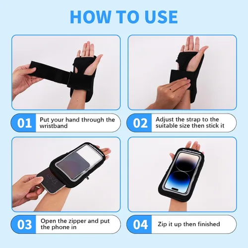 Vista 5 de Soporte para teléfono de muñeca, soporte para teléfono con brazo para correr con ranura para tarjeta y correa ajustable, adecuado para teléfonos