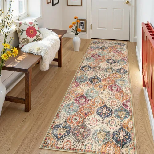 Vista 30 de Lahome - Alfombra marroquí antideslizante y lavable, pequeña alfombra oriental para dormitorio, cocina, entrada, baño, entrada, 61 x 91 cm, crema