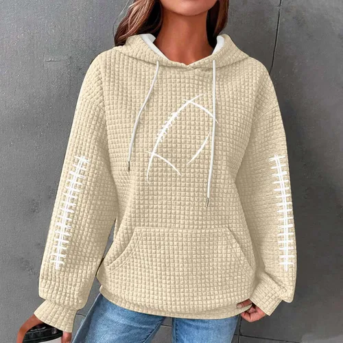 Vista 2 de Game Day Football Sweatshirt Women Fall Waffle Hoodies Pullover Graphic Oversized Casual Long Sleeve Hooded Tops