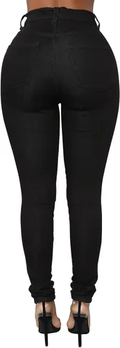 Vista 5 de KUNMI - Pantalones de mezclilla clásicos de cintura alta para mujer, elásticos, con efecto de levantamiento de glúteos, ajustados