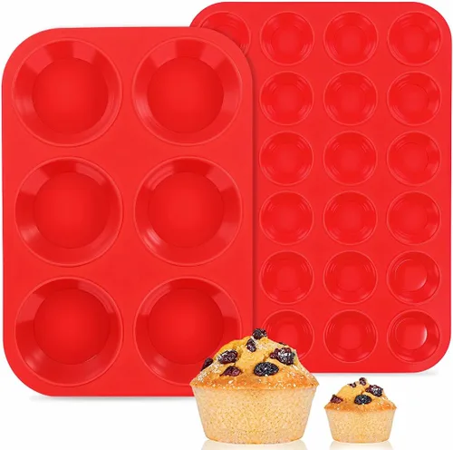 Vista 17 de CAKETIME Moldes de silicona para magdalenas para hornear, molde de tamaño regular para magdalenas, molde para hornear moldes de silicona