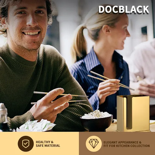 Vista 8 de DOCBLACK Palillos de acero inoxidable con soporte para palillos, estante de secado de utensilios, 5 pares de palillos reutilizables aptos