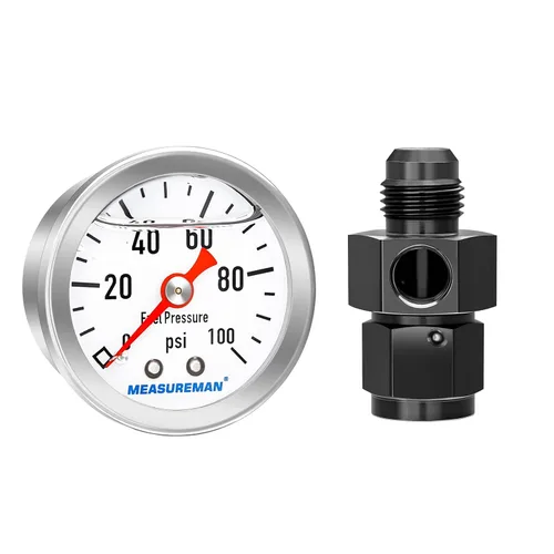 Vista 24 de MEASUREMAN - Manómetro, 0 a 15 psi, relleno glicerina, esfera 1.5 pulgadas, caja acero inoxidable 304, montaje central posterior 1/8 NPT, adaptador