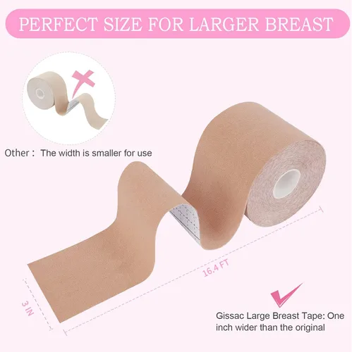 Vista 3 de Gisaae Cinta de levantamiento de senos de 3 pulgadas de ancho, cinta Boobytape con cubiertas reutilizables para pezones, cinta de levantamiento