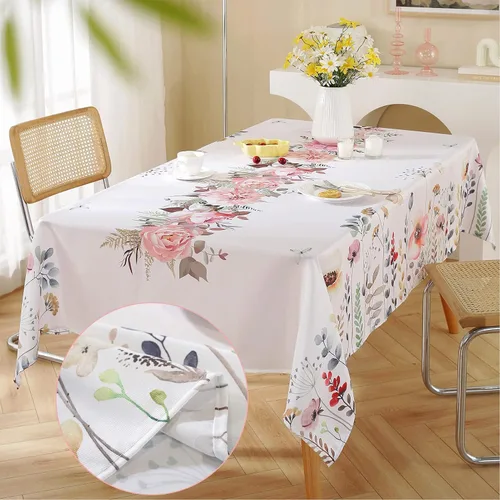 Vista 2 de Summe - Manteles para mesas rectangulares, 52 x 70 pulgadas, sin arrugas, lavable a máquina, de poliéster, floral, acuarela, flores silvestres