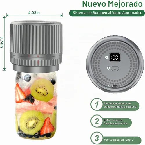 Vista 6 de Sellador al vacío eléctrico de tarro Mason M12 de parada automática - Sellador al vacío de tarro inteligente actualizado 2026 para tarros Mason