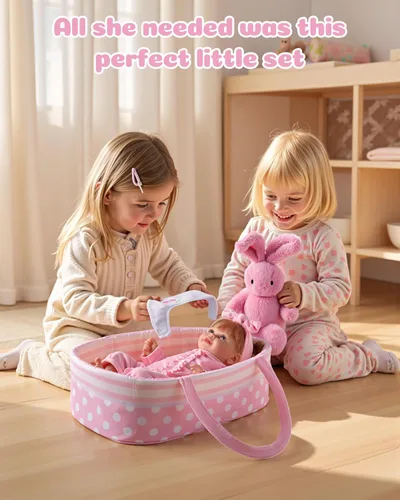 Vista 12 de BABESIDE Juego de accesorios para muñecas de bebé de 8 piezas con moisés