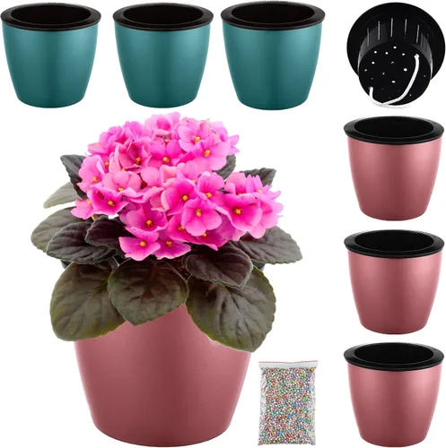 Vista 18 de Planterhoma Macetas de riego automático de 5 pulgadas para plantas de interior, 6 paquetes de macetas de violeta africana con indicador, maceta