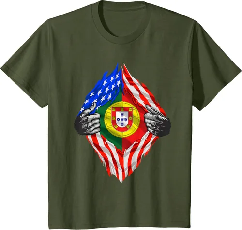 Vista 13 de Camiseta de bandera de Estados Unidos con diseño de raíces portuguesas, Negro, S