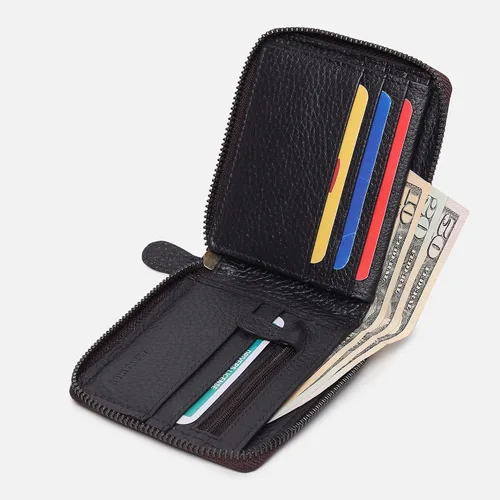 Vista 8 de Alphahide Cartera con bloqueo RFID para hombre piel de vaca auténtica con cremallera doble para padres