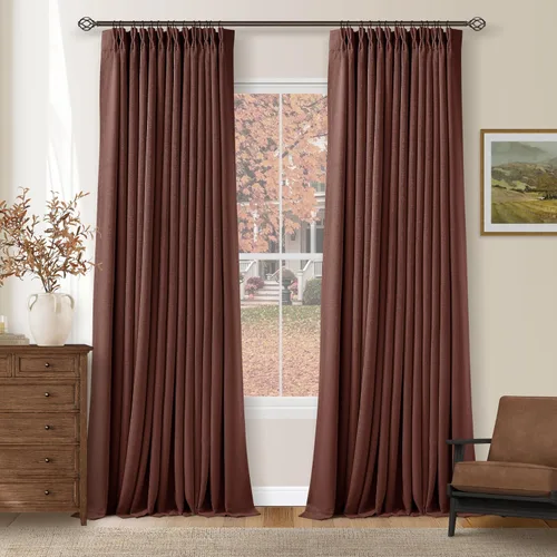 Vista 178 de Juego de 2 paneles de cortinas plisadas negras de 80 pulgadas para sala de estar, cortinas plisadas de lino con forro de 80 pulgadas de largo, 100%