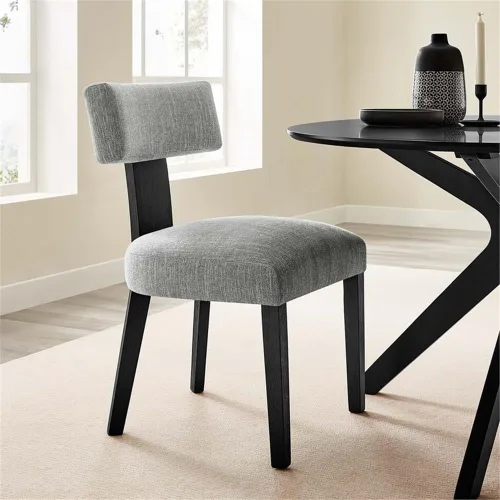 Vista 2 de Modway Nalani - Juego de 2 sillas de comedor sin brazos en tejido jaspeado, gris y negro, sillas auxiliares contemporáneas con patas de madera