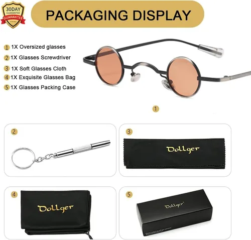Vista 6 de Dollger Gafas de sol polarizadas punk de los años 70, diseño de círculo hippie, Té