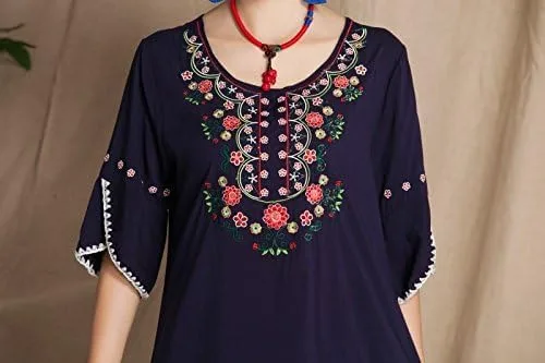 Vista 6 de Ashir Aley Blusa mexicana estilo bohemio bordada para mujer