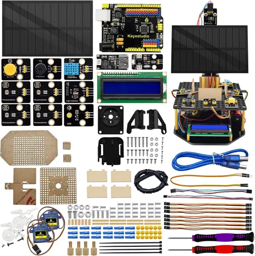 Vista 8 de KEYESTUDIO Kit electrónico de seguimiento solar DIY para Arduino, carga de teléfono inteligente, sensor de temperatura y humedad, sensor de luz