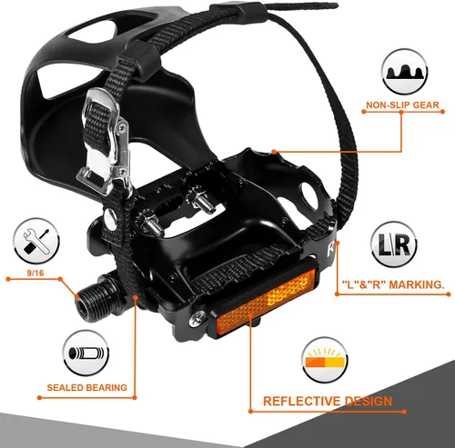 Vista 2 de Pedales de Bicicleta Bucklos con Jaulas y Correas para Dedos del Pie - Jaulas de Clips para Dedos de Bicicleta Compatible con Bicicleta