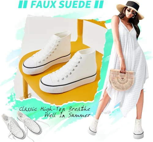 Vista 4 de ALTOCIS Women's Comfortable Platform High Top Sneakers, Casual Mid Top Sneaker for Women, Cute Faux Suede Fashion Sneakers, Classic Lace Up Walking