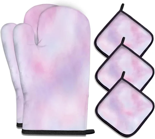 Vista 21 de MCALK Juego de 5 manoplas de horno y soportes para ollas, guantes abstractos para horno y almohadillas calientes para cocina de cocina, manoplas